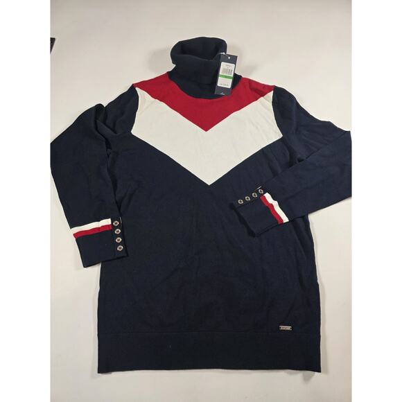 Womens Tommy Hilfiger Long Sleeve Chevron Turtleneck Sweater Blue - Picture 1 of 3